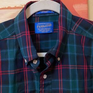 Pendleton Blue and Red Plaid Men's Polo Shirt